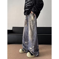 水洗做旧废土风3D打印链条牛仔裤N1105P68，男装牛仔裤，星座1116-2