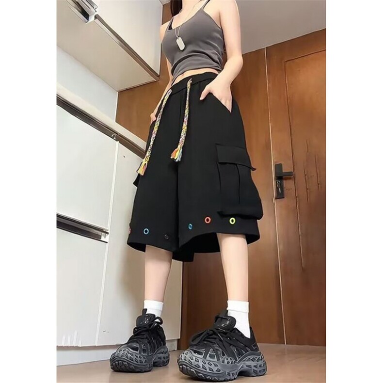 编织抽绳工装短裤男款夏季阔腿七分裤子直筒宽松休闲裤KD06,男装牛仔裤,星座1116A（原606A-3）