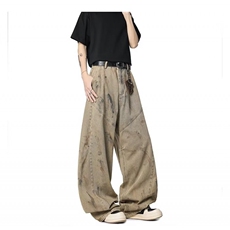 AK2078-P62美式街头染脏宽松休闲阔腿弯刀牛仔裤，女装休闲裤，星座617A-2