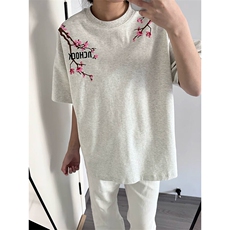 万针全刺绣工艺抖音得物高品质260克重磅纯棉双纱美式高街短袖T恤，男装T恤，电商A486
