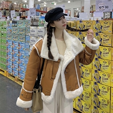 皮毛一体短款明线设计机车风短外套87-F8739-P195-K278，女装毛呢外套，2B190