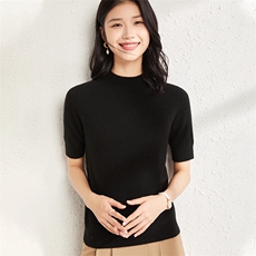 套头纯色短袖半高圆领2024年秋季羊绒针织衫，女装羊绒衫，庆大羊绒
