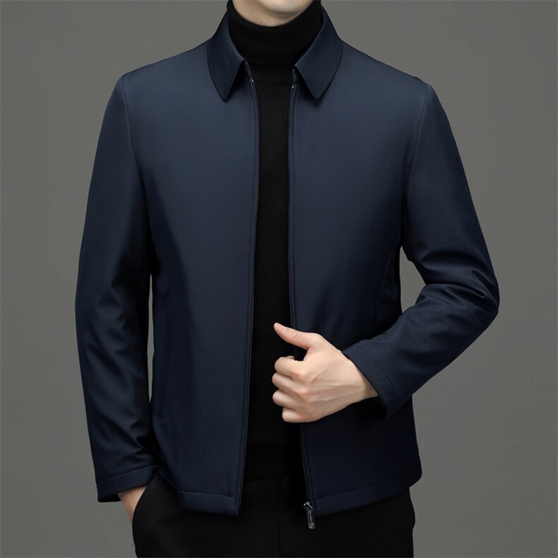 新款翻领纯色羽绒服男中年爸爸装商务休闲冬季厚款保暖白鸭绒外套,男装羽绒服,电商B212（原钱塘6029）