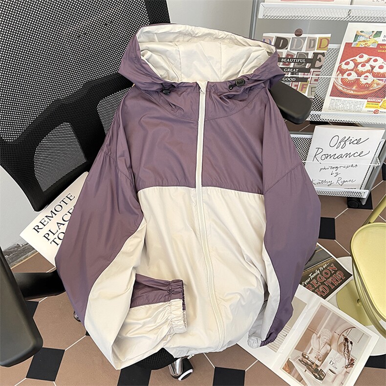 防晒衣女款夏季2024新款日系连帽三防UPF50 轻薄紫色宽松短外套男图片