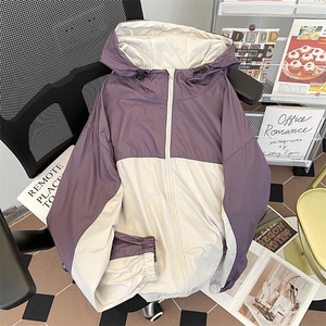 防晒衣女款夏季2024新款日系连帽三防UPF50 轻薄紫色宽松短外套男图片