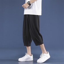 男士冰丝垂感休闲裤2023新款夏季阔腿束脚七分裤2077-特批20，男装休闲裤，星座718-1