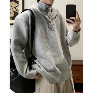 高领假两件连帽针织衫男秋冬季保暖休闲宽松毛衣 MZ07图片