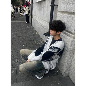 刺绣渐变毛衣开衫外套秋冬男vintage慵懒风拉链针织衫 MY305图片