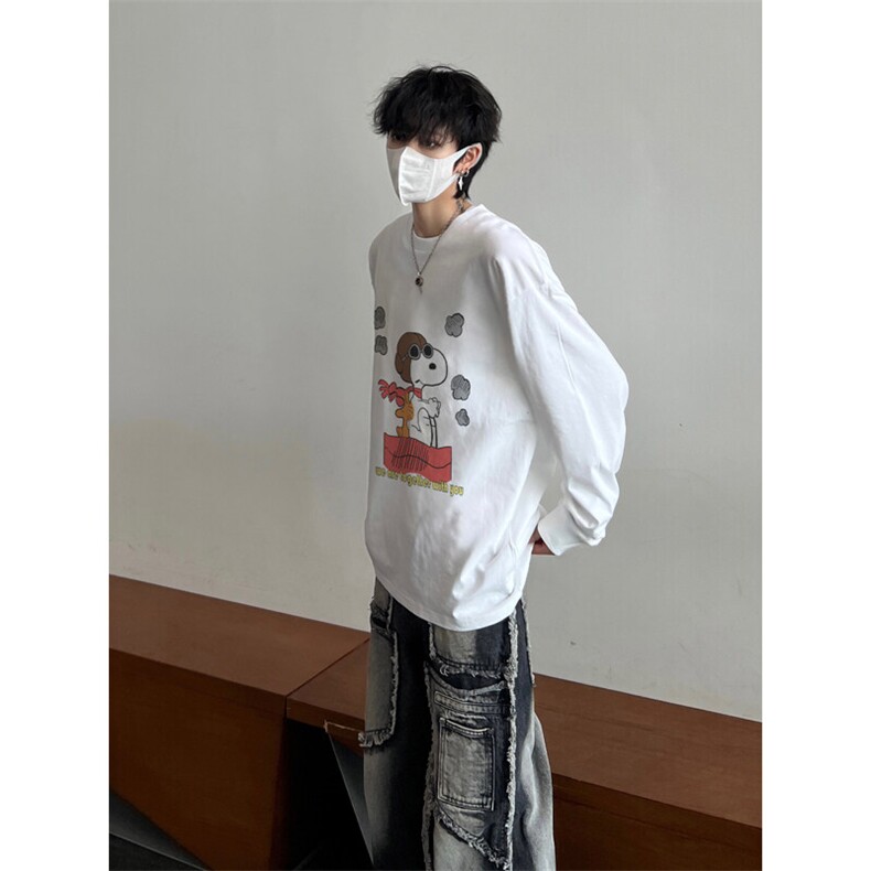 美式复古史努比印花长袖T恤小领口打底衫,男装T恤,星座310A-4