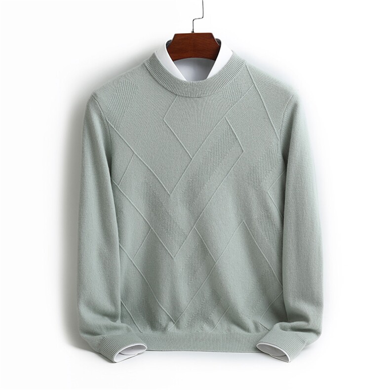 秋冬季羊绒百搭休闲款圆领不规则图形羊绒衫男装，男装羊绒套衫，君道羊绒