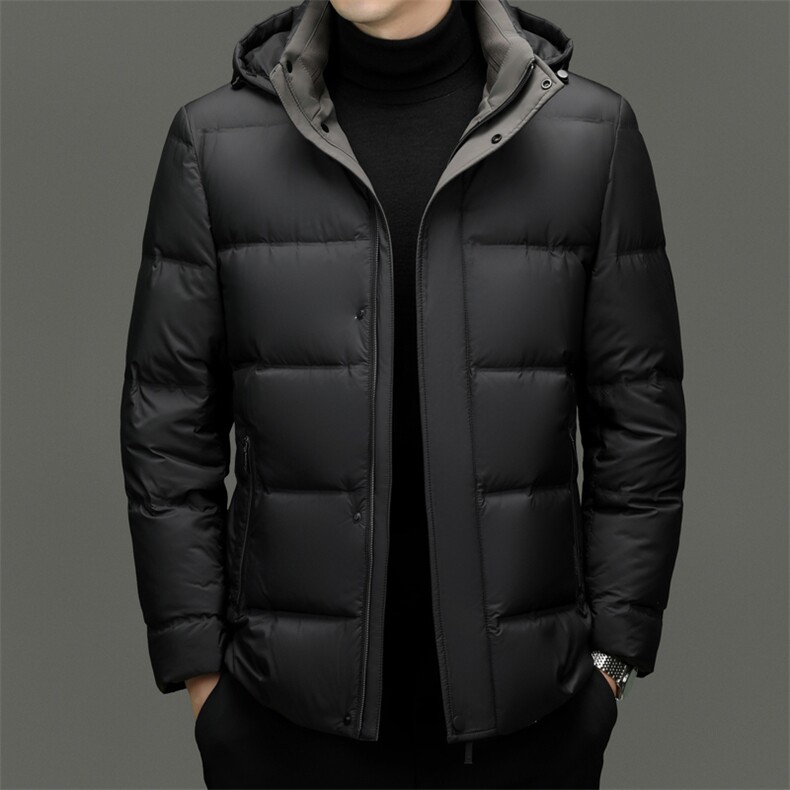 冬季男士白鸭绒羽绒服时尚商务保暖加绒防寒品质可脱卸帽男外套图片