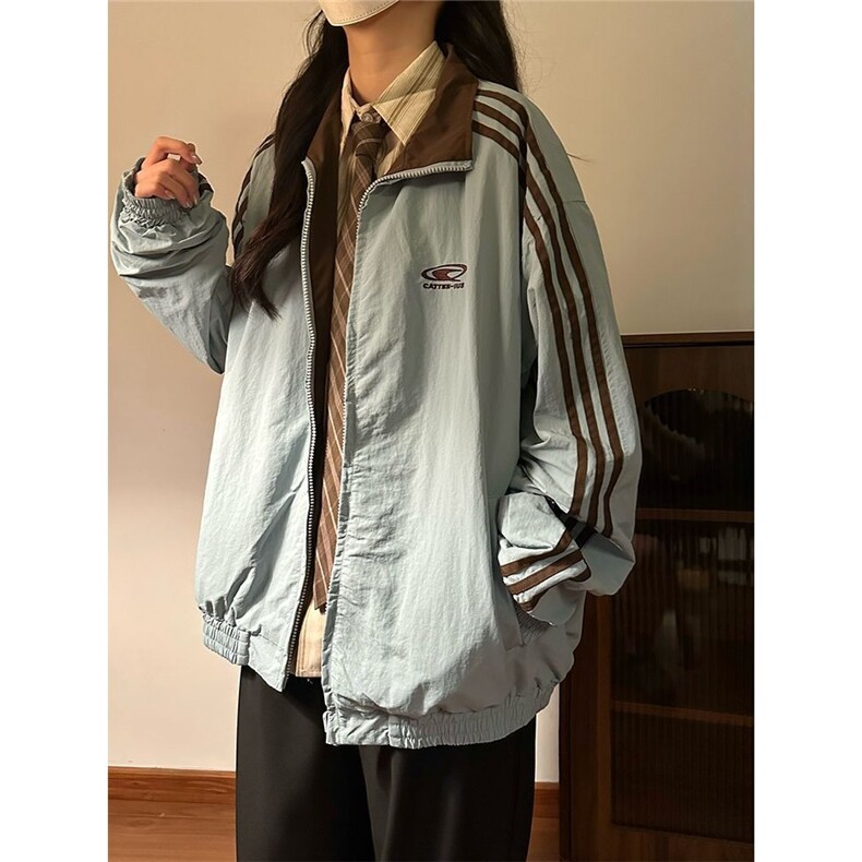 美式复古棒球服外套春秋款时尚小众宽松百搭双面穿薄款情侣款夹克,男装夹克,星座516A