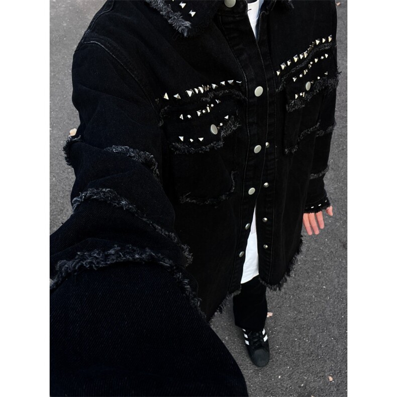 【有货】cleanfit黑色毛边牛仔外套男春秋美式高街夹克CT01LL-P65,男装夹克,星座1007（原301D）
