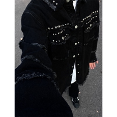 【有货】cleanfit黑色毛边牛仔外套男春秋美式高街夹克CT01LL-P65，男装夹克，星座1007（原301D）