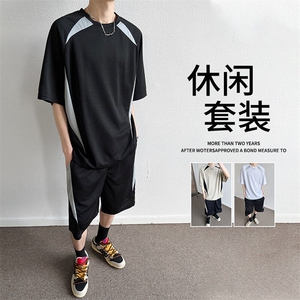 短袖套装男士夏季百搭薄款夏天运动短裤男装宽松痞帅休闲t恤一套图片