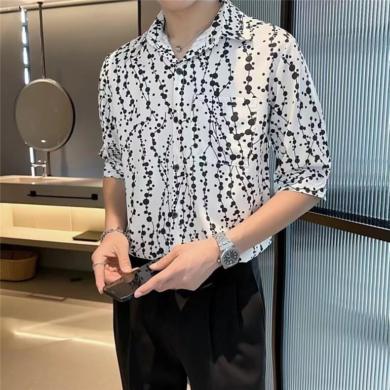ins气质潮流潮夏季衬衫时尚文艺标准青春流行男七分袖新款日系,男装衬衫,星座1013