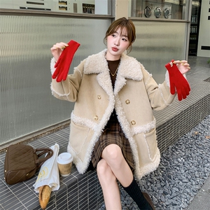 超好看蓝色皮毛一体羊羔毛外套女2024冬季新款机车服爆款加绒棉衣图片