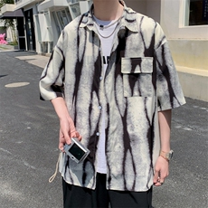 港风夏季个性衬衫男短袖衬衣宽松休闲上衣男CS0770-P38，男装衬衫，星座308B-2