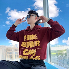 AW223/P88控118秋季社会小伙连帽贴布拼接设计感打底卫衣男红首，男装T恤，星座305B-1