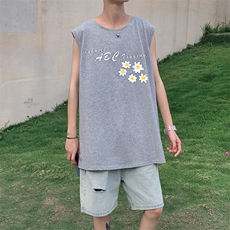 ！港风2023夏季无袖背心男加肥加大码宽松短袖T恤男BX263-P20，男装背心/马甲，电商B371