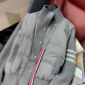 经典百搭复古针织拼接立领加厚棉服潮图片