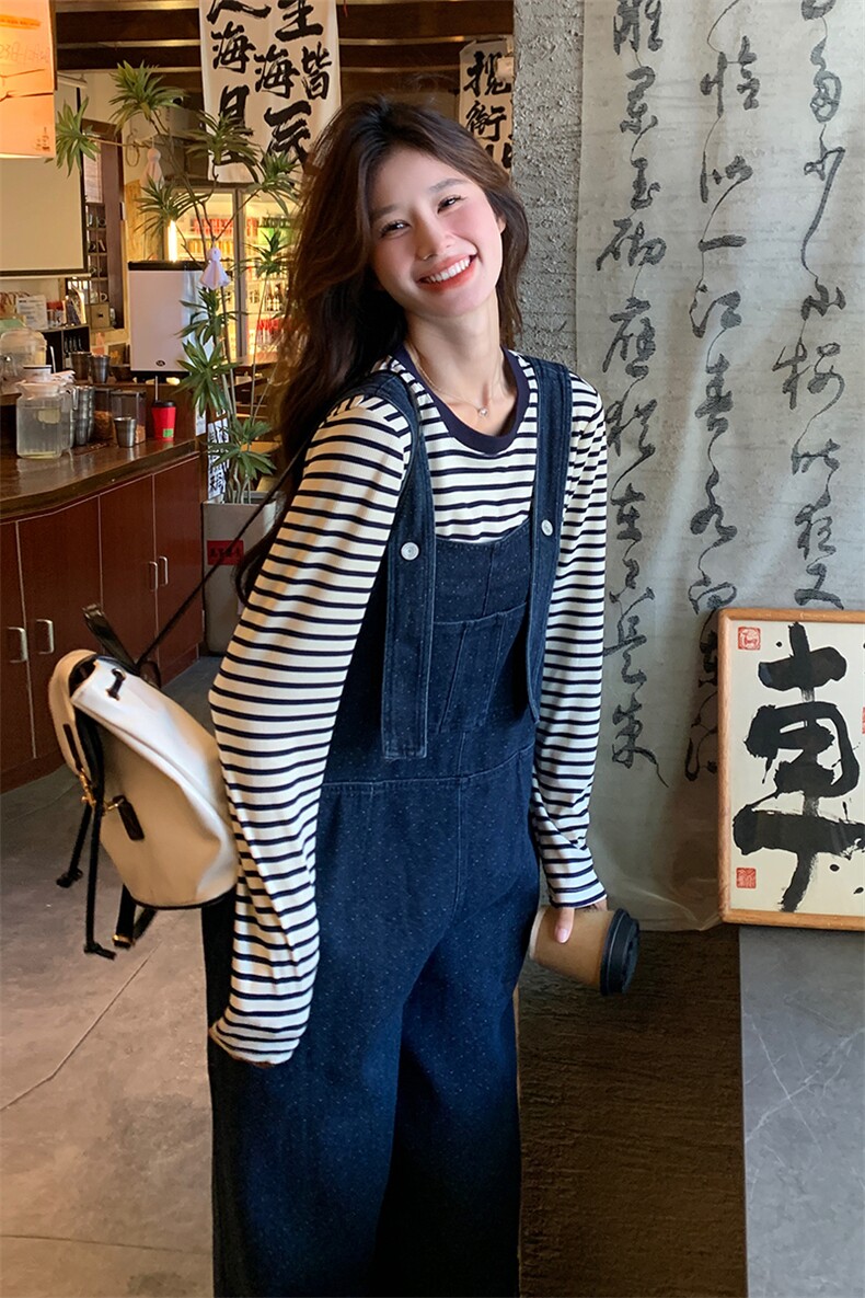 美式慵懒风超好看雪花牛仔背带裤女春秋2025新款洋气减龄宽松套装,女装套装/套裙,浙宝212A