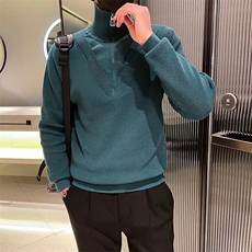 秋冬半拉链高领V领高级感假两件毛衣男休闲拼接纯色针织衫M3462，男装针织衫/毛衣，星座1116A-2（原606A-1）