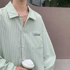条纹长袖衬衫男日系复古cityboy潮牌宽松休闲衬衣外套MS38-P35，男装衬衫，星座1008