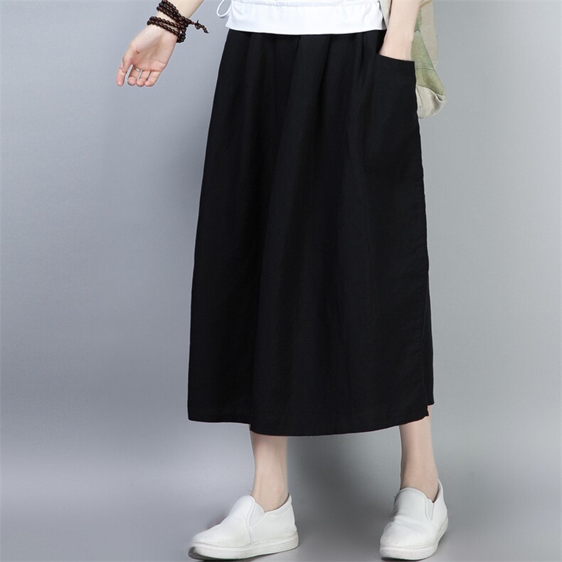 2021年夏季新款苎麻阔腿裤子女七分裤韩版休闲时尚松紧腰裙裤女,女装连体裤,简韵佳