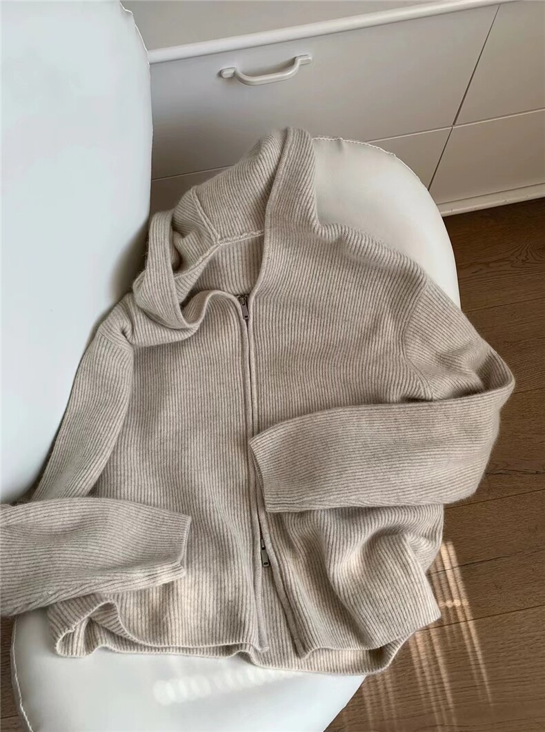 秋冬新款连帽针织拉链纯色毛衣女帽衫打底羊毛衫,女装羊毛衫,恩泰羊绒