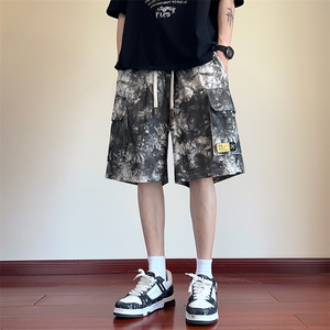 工装短裤男款夏季美式高街潮牌扎染大口袋宽松五分裤D013-P50图片