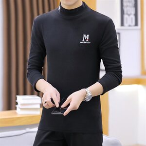 冬季半高领双面绒刺绣M卫衣男加绒加厚保暖打底衫长袖红337P28图片