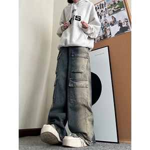 B221 美式ins高街重工艺宽松做旧工装牛仔裤子 LK23143-P80 控108图片