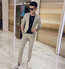 夏季新款格子西装套装社会小伙西裤小西服俩件套A328-1921-P135，男装西服套装，星座406