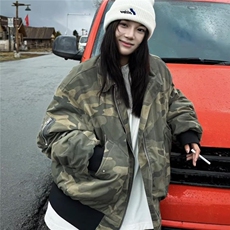 假两件迷彩飞行夹克棉服冬季美式街头潮牌欧美棉衣棒球服外套，男装夹克，星座506A