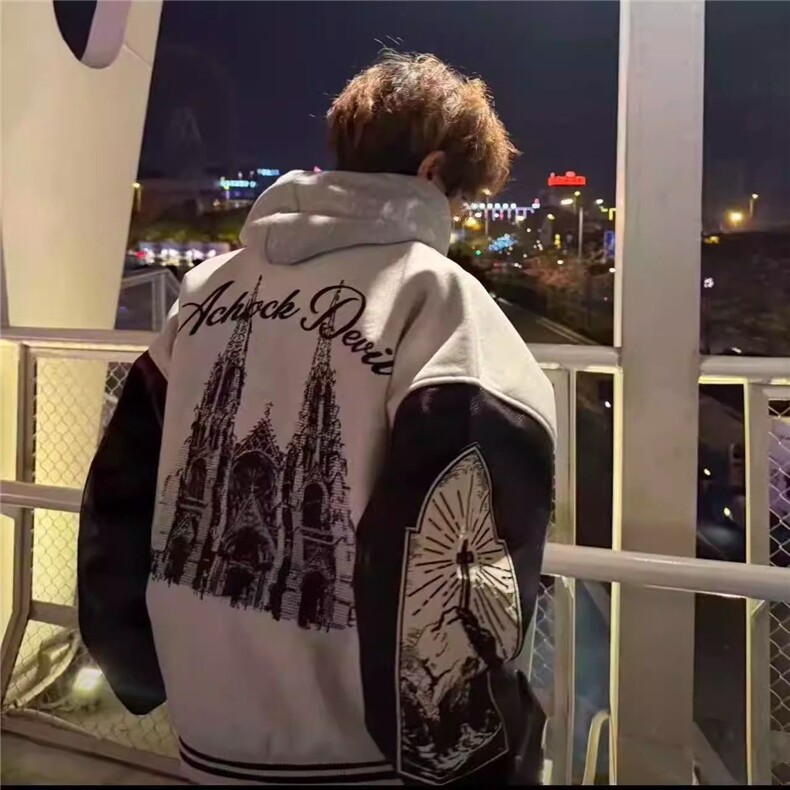 1506/QF8200/P80美式复古翻领重工刺绣棒球服外套男痞帅情侣夹克,男装夹克,星座1506
