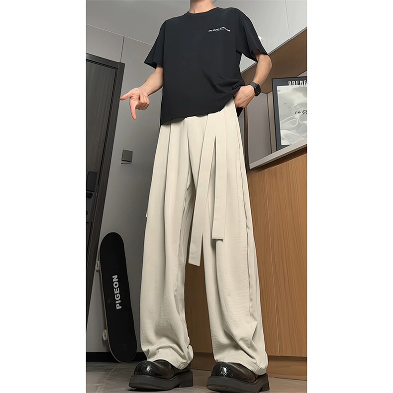 垂感阔腿弯刀西裤男夏季美式复古飘带冰丝裤子-A2065TP45控68,男装西裤,电商B241