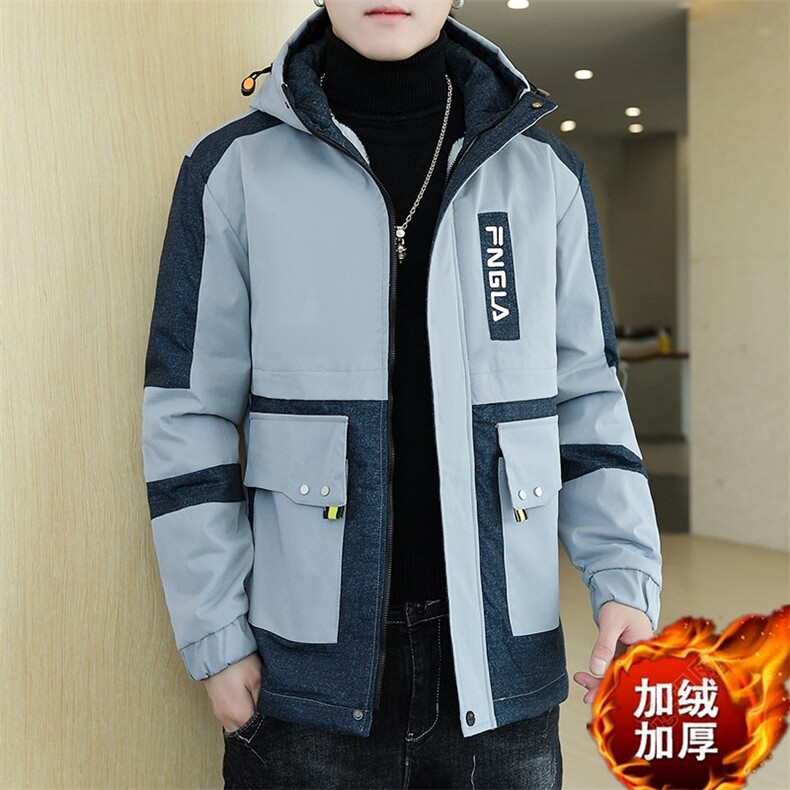 冬季牛仔棉服男模特加厚夹克风衣保暖外套工装棉衣灰色866加绒图片