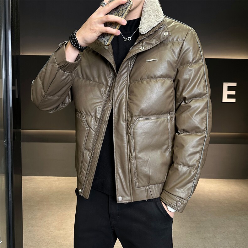 男士连帽修身可拆羊糕毛PU皮羽绒服【标50控活动价298】,男装羽绒服,星座414（原B263）