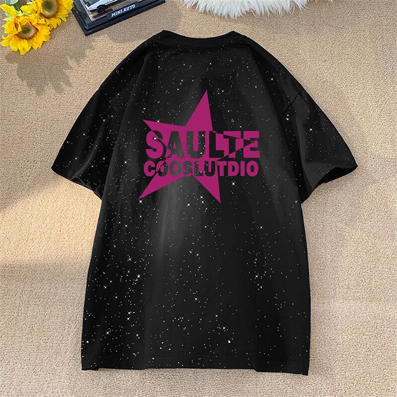 可48小时发货支持抖音得物来样二开美式满天星亮片短袖T恤MTX668,男装T恤,电商A486