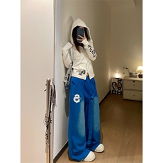 美式复古慵懒松弛宽松竖条纹百搭直筒裤男女休闲宽松阔腿拖地裤，男装休闲裤，星座506A