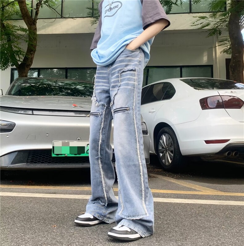 美式复古毛边直筒牛仔裤女拉链设计感高街高腰显瘦BK61-P70,男装牛仔裤,星座1109-3