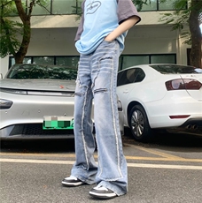 美式复古毛边直筒牛仔裤女拉链设计感高街高腰显瘦BK61-P70，男装牛仔裤，星座1109-3