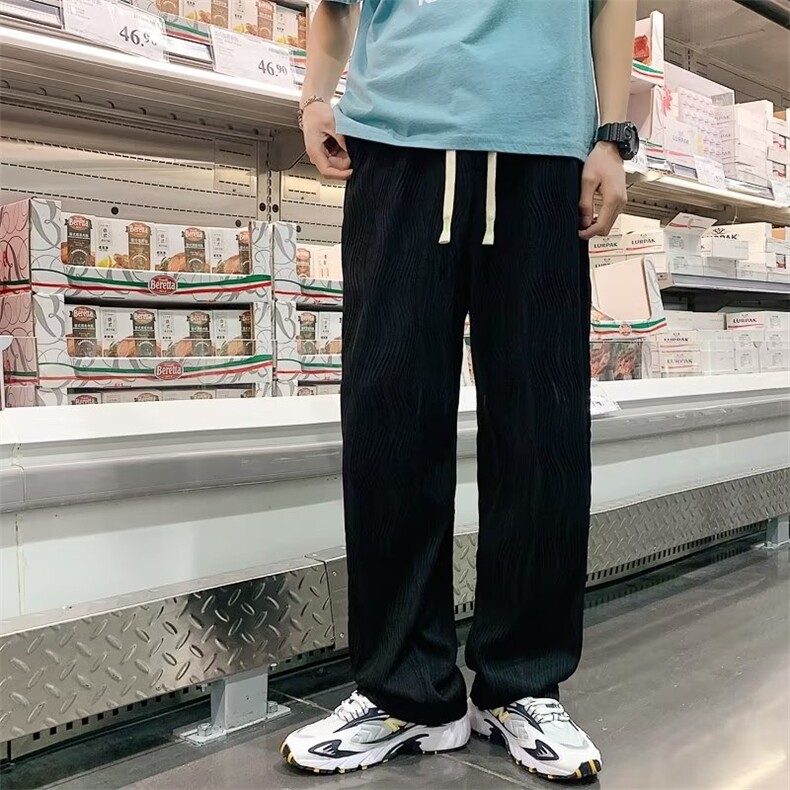 夏季青春流行运动裤潮男压褶冰丝弹力直筒裤Q2845P32,男装休闲裤,星座1116-2