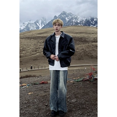 垫肩皮夹克男女同款复古纯色短款PU皮机车外套DY198-P80网图，男装夹克，星座1213