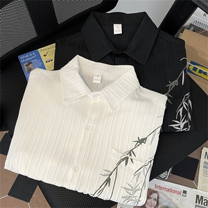 F203-P30 2024夏季新款潮牌港风休闲上衣冰丝短袖衬衫男 现货图片