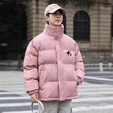 港风冬季新款棉衣男印花宽松PU皮立领面包服大码外套男MY625-P128，男装棉衣，星座505-3