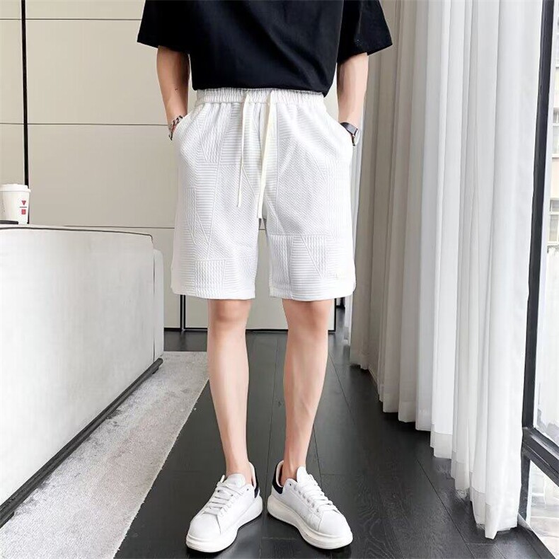 时尚短裤男夏季新款潮牌条纹提花休闲百搭直筒弹力宽松运动五分裤,男装牛仔裤,星座715-4