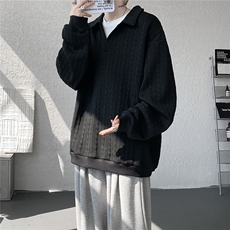 假两件卫衣男秋冬加绒加厚提花无帽打底衫宽松大码上衣WY008加绒，男装T恤，电商B312