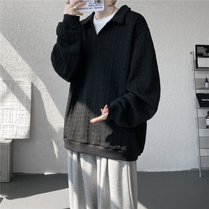 假两件卫衣男秋冬加绒加厚提花无帽打底衫宽松大码上衣WY008加绒图片